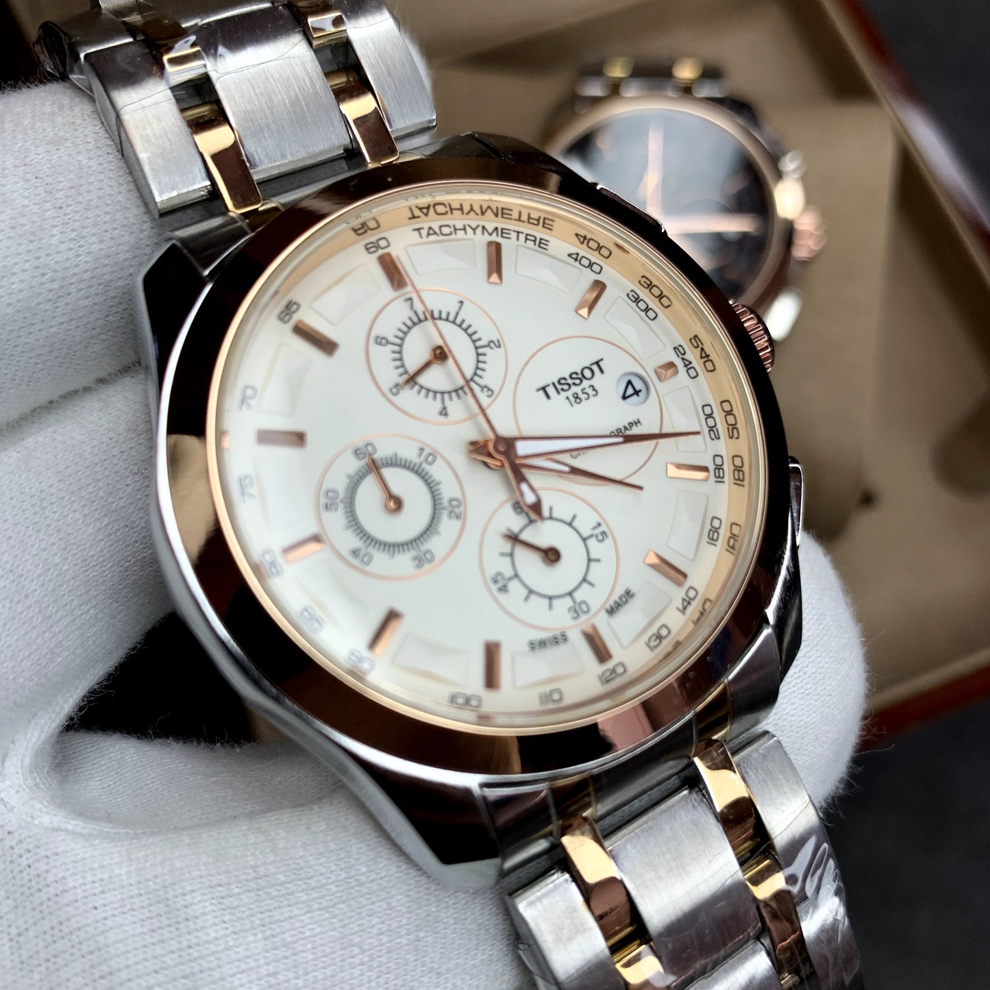 "Elegant Two-Tone Chronograph: Precision Meets Style"