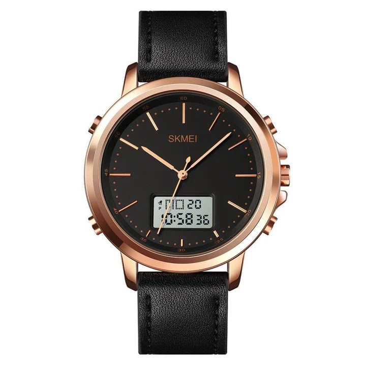 SKMEI 1652 Men's Dual Time Casual Watch – Leather Belt