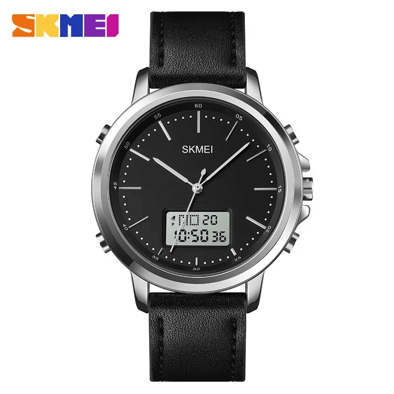 SKMEI 1652 Men's Dual Time Casual Watch – Leather Belt